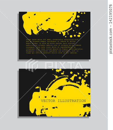 Yellow ink brush stroke on black background. Japanese style. Vector illustration of grunge wave stains. Vector brushes illustration. Yellow ink brush stroke on black background. Japanese style. Vector illustration of grunge wave stains. Vector brushes illustration. 142195076