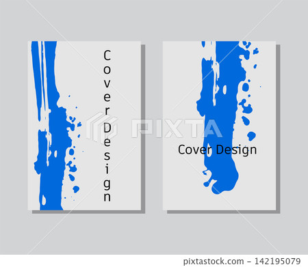 Blue ink brush stroke on white background. Japanese style. Vector illustration of grunge wave stains. Vector brushes. 142195079