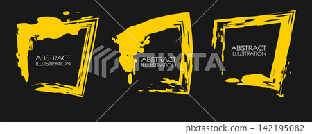 Vector ink shapes set. Yellow square elements collection. Rectangle brush stroke. Vector ink shapes set. Yellow square elements collection. Rectangle brush stroke. 142195082