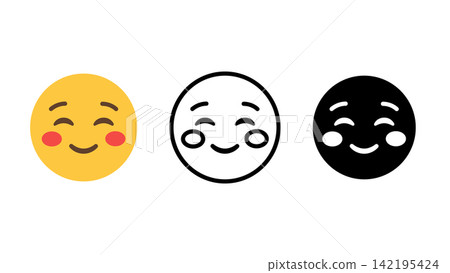 Blushing smile face emoji emotion icon set outline silhouette and color vector isolated on white background 142195424
