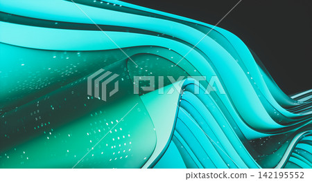 3d Abstract technology background with futuristic flowing wavy glass layered on black background. 3d Abstract technology background with futuristic flowing wavy glass layered on black background. 142195552