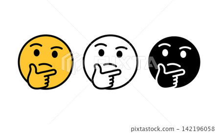 Thinking face emoji emotion icon set outline silhouette and color vector isolated on white background Thinking face emoji emotion icon set outline silhouette and color vector isolated on white background 142196058