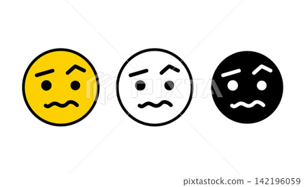 Nervous worried face emoji emotion icon set outline silhouette and color vector isolated on white background Nervous worried face emoji emotion icon set outline silhouette and color vector isolated on white background 142196059