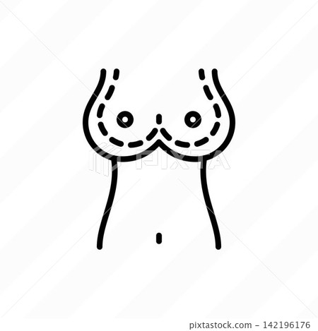 Mastopexy thin line icon. Breast size correction. Plastic surgery. Vector illustration. 142196176