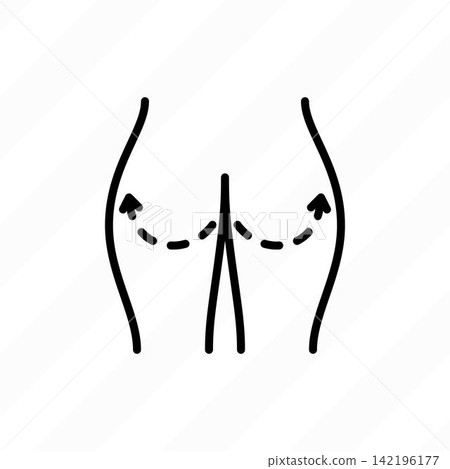Buttock lift thin line icon, body correction. Plastic surgery. Vector illustration. Buttock lift thin line icon, body correction. Plastic surgery. Vector illustration. 142196177