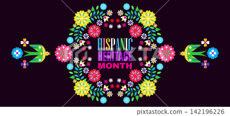 National Hispanic heritage month greeting card with papel picado, guitar Hispanic and Latino Americans culture, event Celebrate annual in United States Vector illustration template background National Hispanic heritage month greeting card with papel picado, guitar Hispanic and Latino Americans culture, event Celebrate annual in United States Vector illustration template background 142196226