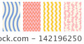 Abstract backgrounds with wavy and zigzag lines. Colorful trendy backdrop set 142196250