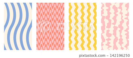 Abstract backgrounds with wavy and zigzag lines. Colorful trendy backdrop set 142196250