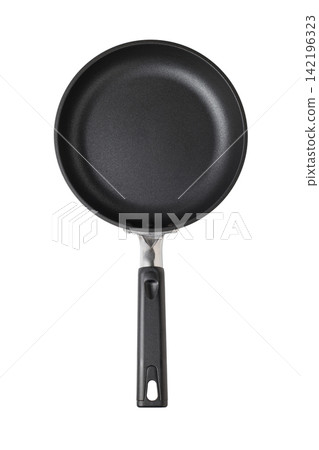 PNG image of a 20cm non-stick frying pan cut out and photographed from directly above. PNG image of a 20cm non-stick frying pan cut out and photographed from directly above. 142196323