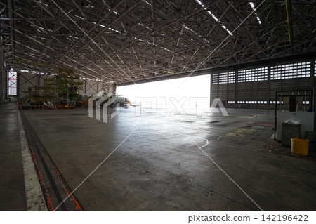 The aircraft hangars at Haneda Airport, with their massive steel roofs and vast floors, present an impressive industrial landscape. The aircraft hangars at Haneda Airport, with their massive steel roofs and vast floors, present an impressive industrial landscape. 142196422