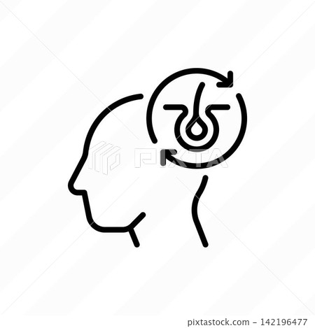 Hair transplantation thin line icon. Medical procedure of extraction follicles. Vector illustration. Hair transplantation thin line icon. Medical procedure of extraction follicles. Vector illustration. 142196477