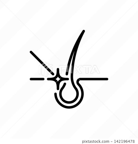 Laser hair removal thin line icon. Follicle destruction by laser. Cosmetology procedure of epilation. Vector illustration. Laser hair removal thin line icon. Follicle destruction by laser. Cosmetology procedure of epilation. Vector illustration. 142196478