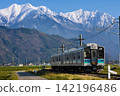一列 127 系列列車飛馳而過，背景是北阿爾卑斯山脈。 142196486