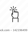 Finger clicking on button, close-up of hand interacting with digital interface, touchscreen technology, online navigation, selection and user interaction. Thin line icon, vector illustration 142196499