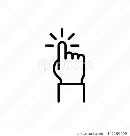 Finger clicking on button, close-up of hand interacting with digital interface, touchscreen technology, online navigation, selection and user interaction. Thin line icon, vector illustration 142196499