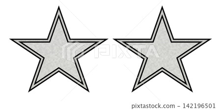 Icon illustration of two stars with silver borders and a silver texture. 142196501