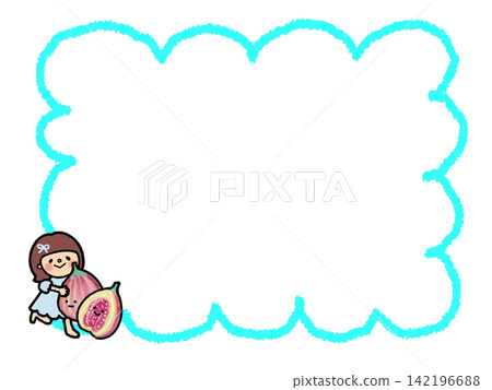 A frame featuring a cute girl with an outward-curled ribbon holding a large fig. A frame featuring a cute girl with an outward-curled ribbon holding a large fig. 142196688