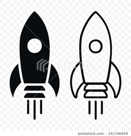 Rocket Icon Set, Vector Illustration. Black Silhouette and Outline Space Rockets. Startup Launch Symbol, Spacecraft, Spaceship. Business Growth, Innovation, Project Launch, Technology Concept Rocket Icon Set, Vector Illustration. Black Silhouette and Outline Space Rockets. Startup Launch Symbol, Spacecraft, Spaceship. Business Growth, Innovation, Project Launch, Technology Concept 142196849