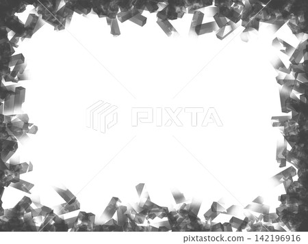 A transparent background frame material surrounded on all four sides by black and gray geometric fragments. A transparent background frame material surrounded on all four sides by black and gray geometric fragments. 142196916