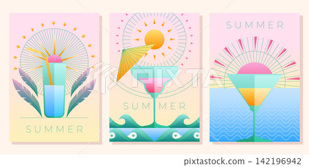 Geometric summer poster with tropical cocktail Geometric summer poster with tropical cocktail 142196942