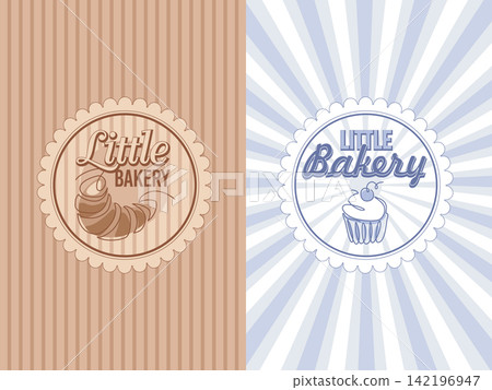 Vintage bakery logo label with doodle badge emblem 142196947