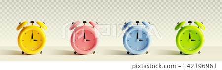 Realistic 3D alarm clock with vibrant color design Realistic 3D alarm clock with vibrant color design 142196961