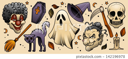 Spooky Halloween icons isolated on background Spooky Halloween icons isolated on background 142196978