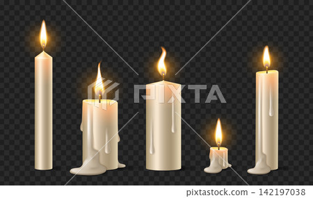 3d realistic set of melting burning candles 142197038