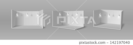 3D exhibition booth mockups, empty corner display 3D exhibition booth mockups, empty corner display 142197040