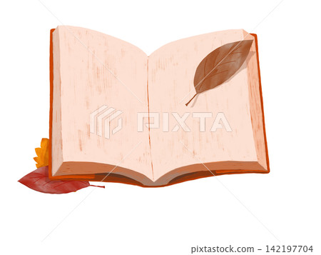 An illustration of fallen leaves and an open red book. An illustration of fallen leaves and an open red book. 142197704