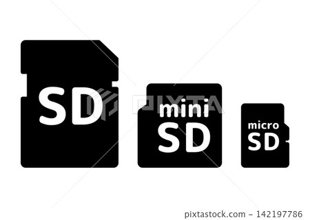 A set of SD memory cards, miniSD cards, and microSD cards. A set of SD memory cards, miniSD cards, and microSD cards. 142197786
