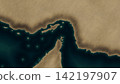 Abstract map of the Strait of Hormuz and Persian Gulf waters, coastline of Iran and UAE with islands. Strategic maritime shipping corridor of the Middle East. 142197907