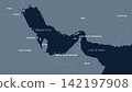 Political and geographical map with the Strait of Hormuz, Persian Gulf, Gulf of Oman, and Middle Eastern countries: Iran, Iraq, Kuwait, Saudi Arabia, Qatar, Bahrain, UAE, Oman, and Pakistan. 142197908
