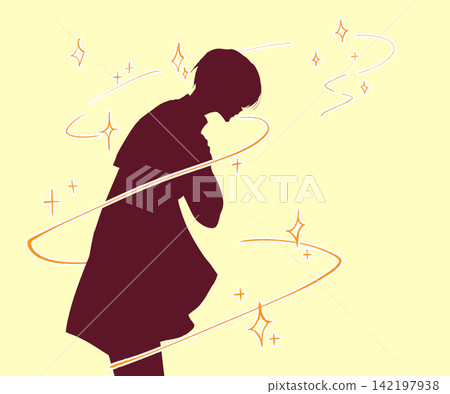 A bowing prince, cape, magic, silhouette. A bowing prince, cape, magic, silhouette. 142197938