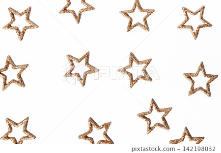 Golden Glitter Stars on White Background 142198032