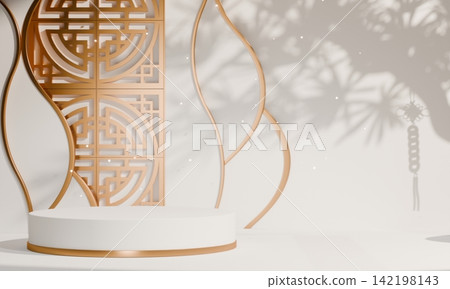 chinese display stand white for cosmetic product on background and decoration chinese style. 3d rendering chinese display stand white for cosmetic product on background and decoration chinese style. 3d rendering 142198143
