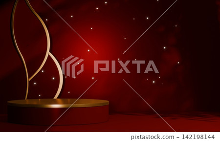 Chinese concept red wedding style with display stand ,stage podium chinese for present products.3D rendering Chinese concept red wedding style with display stand ,stage podium chinese for present products.3D rendering 142198144