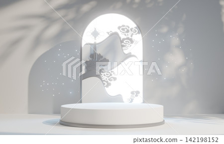 chinese display stand white for cosmetic product on background and decoration chinese style. 3d rendering chinese display stand white for cosmetic product on background and decoration chinese style. 3d rendering 142198152