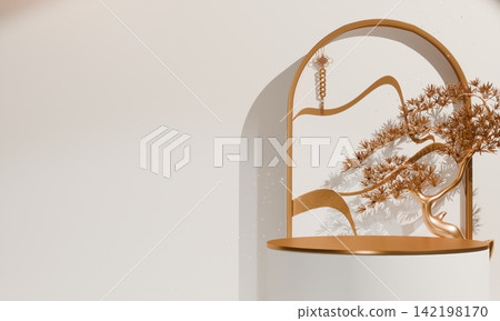 chinese display stand white for cosmetic product on background and decoration chinese style. 3d rendering chinese display stand white for cosmetic product on background and decoration chinese style. 3d rendering 142198170