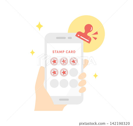 Vector illustration of a smartphone displaying a stamp card app (Store visit benefits/Membership card) Vector illustration of a smartphone displaying a stamp card app (Store visit benefits/Membership card) 142198320