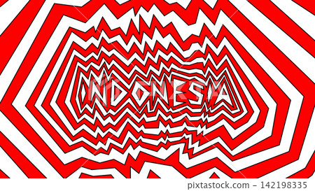Vibrant psychedelic abstract background featuring the word Indonesia in bold typography, surrounded by red and white zigzag patterns, ideal for banners and designs. Vibrant psychedelic abstract background featuring the word Indonesia in bold typography, surrounded by red and white zigzag patterns, ideal for banners and designs. 142198335
