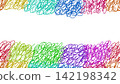 Seamless border banner with colorful hand-drawn scribbles and a white center space. Perfect for text placement, backgrounds, and creative projects. 142198342