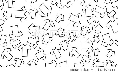 Seamless pattern featuring hand-drawn black t-shirts scattered on a white background. Perfect for apparel design, textile prints, and backgrounds. Seamless pattern featuring hand-drawn black t-shirts scattered on a white background. Perfect for apparel design, textile prints, and backgrounds. 142198343