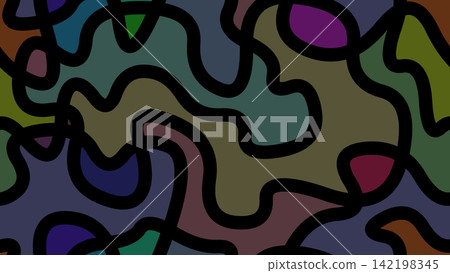 Seamless abstract pattern featuring colorful organic shapes with bold black outlines. Ideal for backgrounds, textiles, banners, and digital design projects. Seamless abstract pattern featuring colorful organic shapes with bold black outlines. Ideal for backgrounds, textiles, banners, and digital design projects. 142198345
