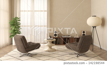 Mid century style dopamine interior room Mid century style dopamine interior room 142198544