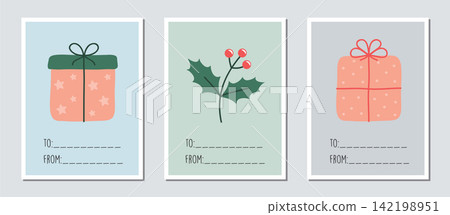 set of cute christmas gift cards with different motifs vector illustration 142198951