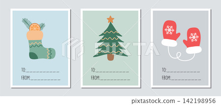 set of cute christmas gift cards with different motifs vector illustration 142198956