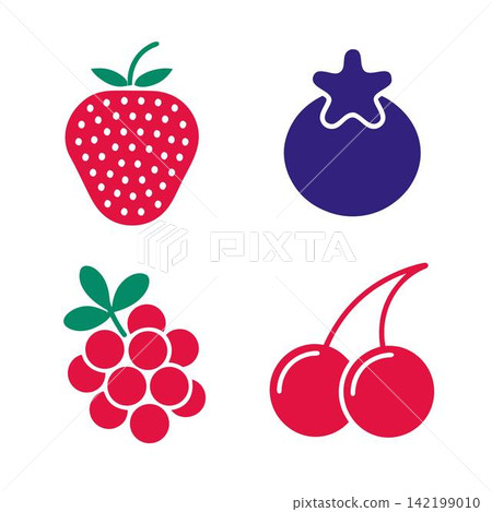 The image shows four flat berry icons in a minimalist vector style The image shows four flat berry icons in a minimalist vector style 142199010