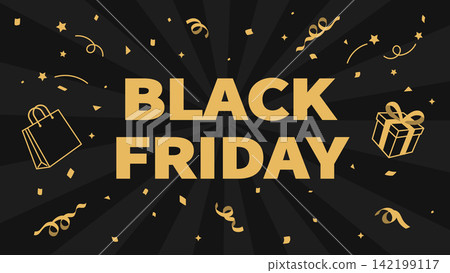 Black Friday Banner: Stylish black and gold sale background illustration Black Friday Banner: Stylish black and gold sale background illustration 142199117