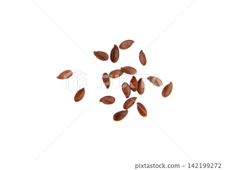 flax seeds scattered on white background flax seeds scattered on white background 142199272